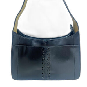 Vintage Mondani Black Leather Shoulder Bag Structured Laser Cut Purse